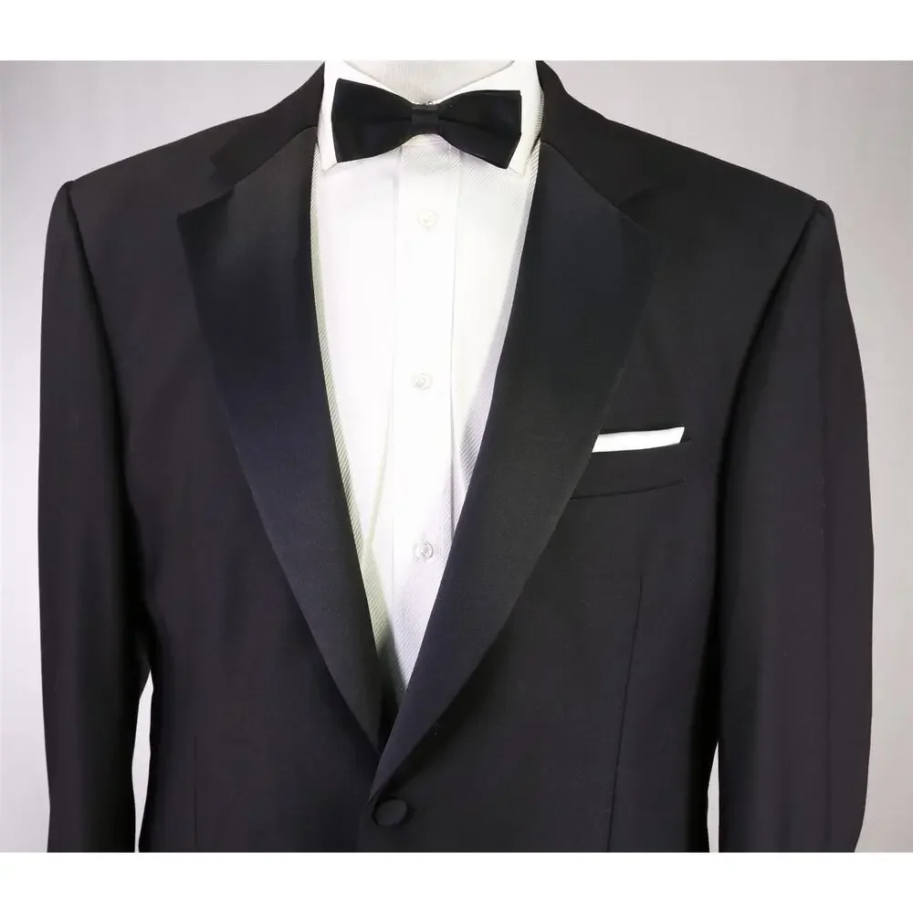 Jos A Bank Signature Black 1-Btn Notch Lapel Tuxedo Formal Wedding Suit 41R 42R